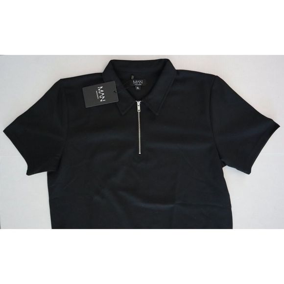 boohooMAN BMM12776 Men Sz XL Black Muscle Fit 1/4 Zip Polo & Joggers 2 Pc ￼Set - Picture 8 of 16